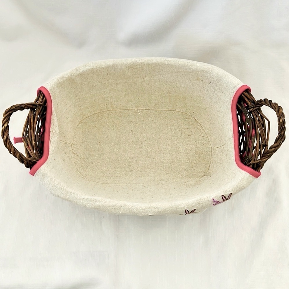 Wicker Basket with Embroidered Bunny Liner - Picture 2 of 10